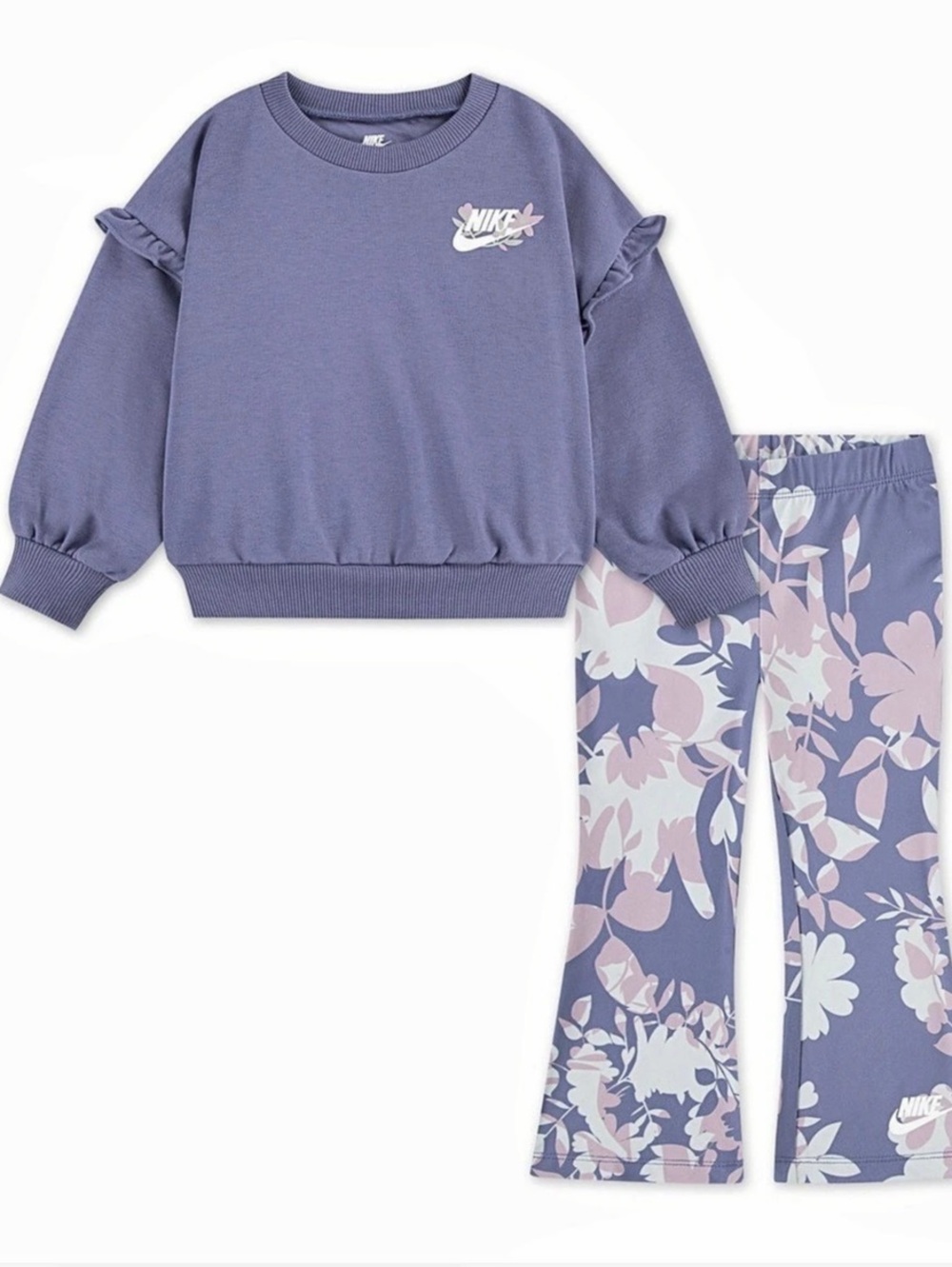 NIKE Girls' 6X Flutter Sleeve Crewneck Top and All Over Floral Print Pants, 2-Pi